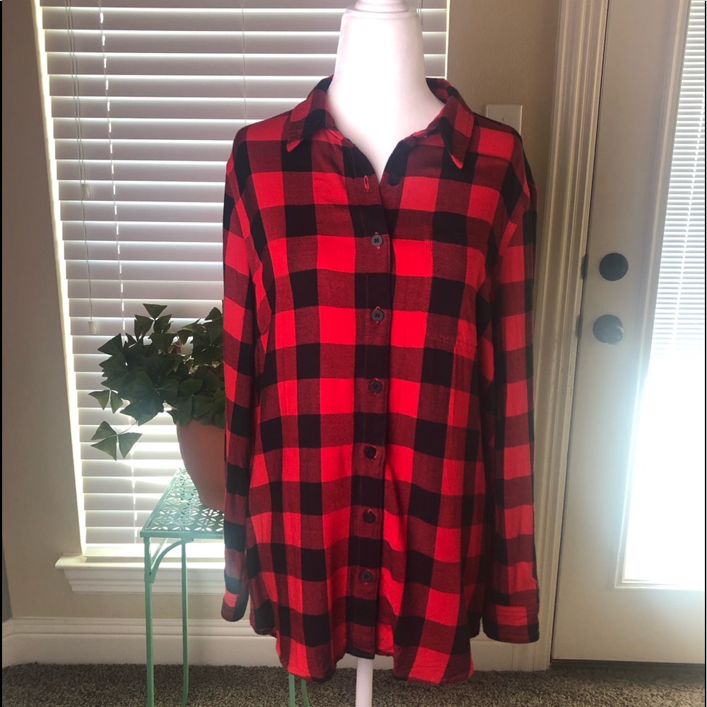 Like New! Red & Black Checkered Flannel Shirt